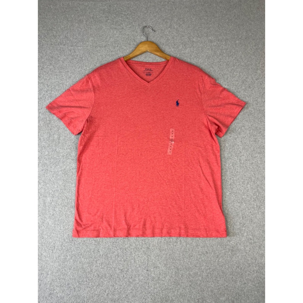 Polo Ralph Lauren Shirt Men M Salmon Classic Fit Short Sleeve V Neck‎ Oversized